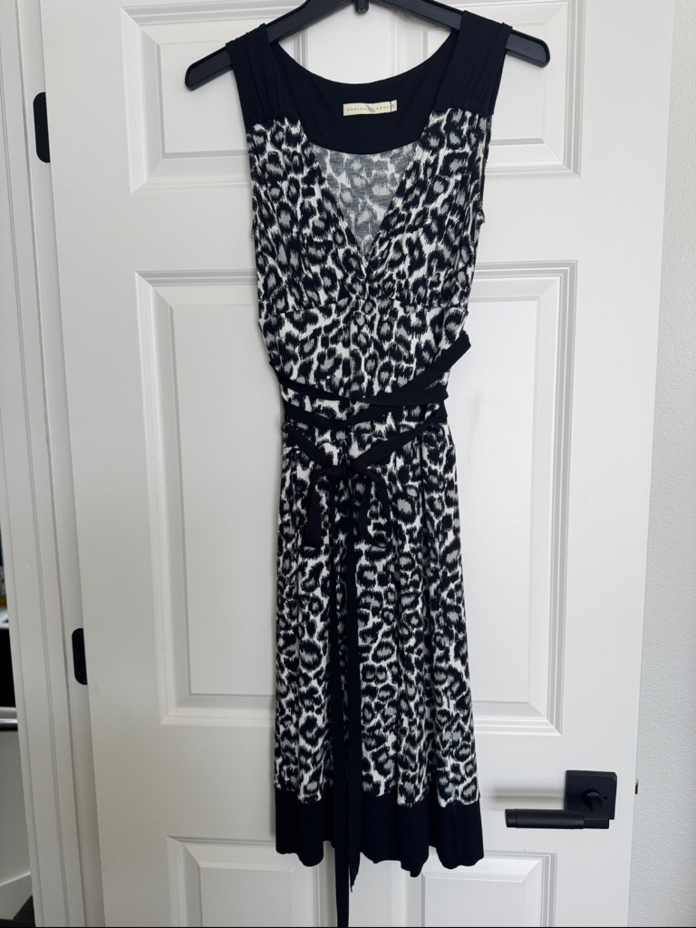 Tahari Black & White Leopard-Print Midi Dress
